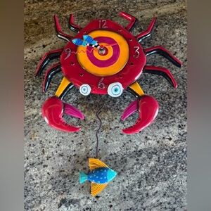 Colorful Crab Wall Clock with Fish Pendulum